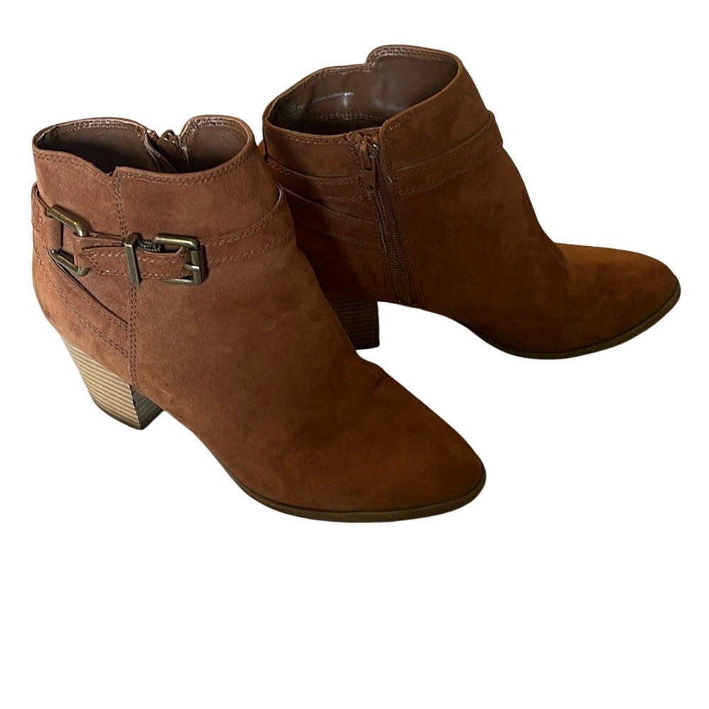 Cypress Womens Cognac Brown Faux Suede‎ Buckle Strap Ankle Boots Size 8